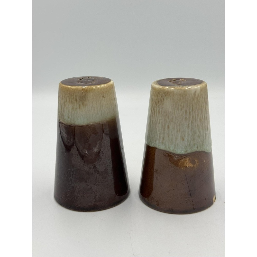 Vintage MCM Salt and Pepper Shakers Brown Drip Glaze USA Pottery